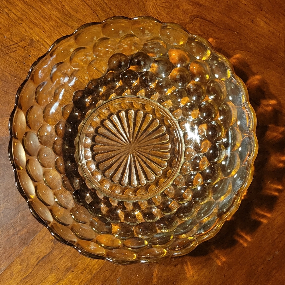 Vtg 50's Anchor Hocking Bubble Bowl Honey Amber Glass Salad Vegetable Fruit Dish - Picture 6 of 6